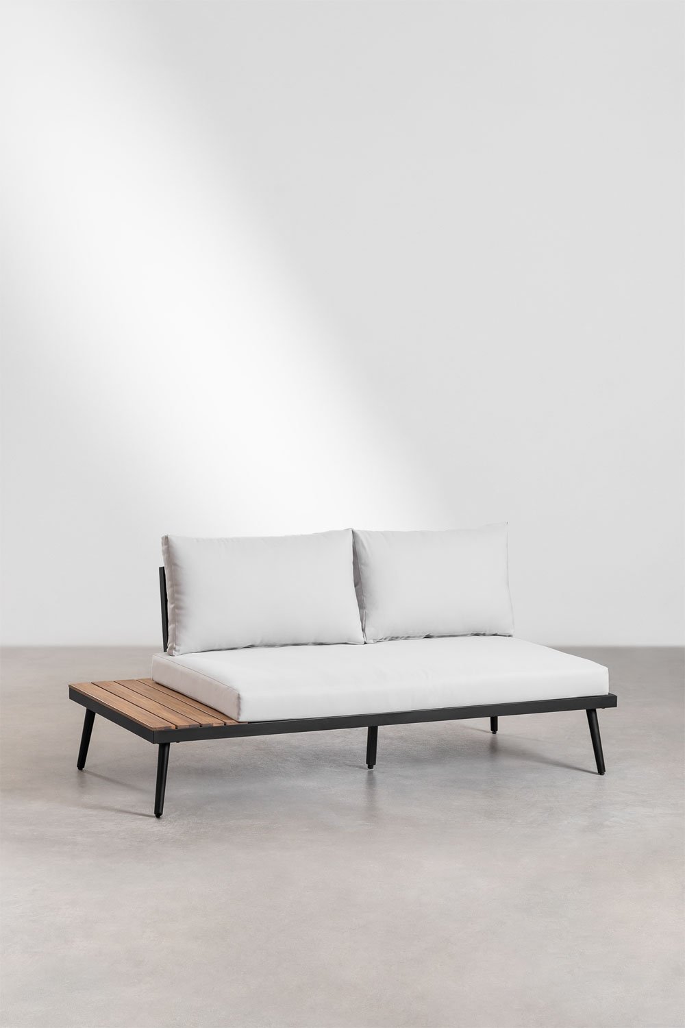 Set da giardino con divano angolare 4 posti e tavolino in alluminio e legno di acacia Kalen