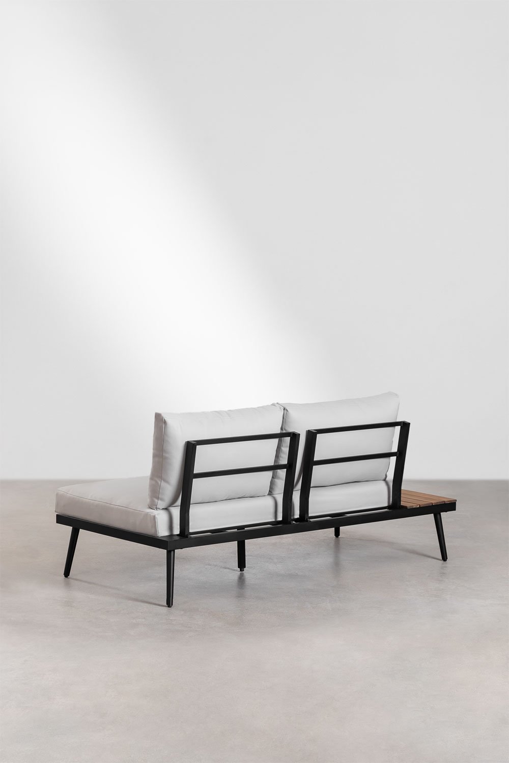 Set da giardino con divano angolare 4 posti e tavolino in alluminio e legno di acacia Kalen