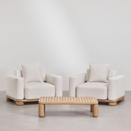 Set da salotto con 2 poltrone e tavolino in legno di acacia 125x80 cm Ioanis