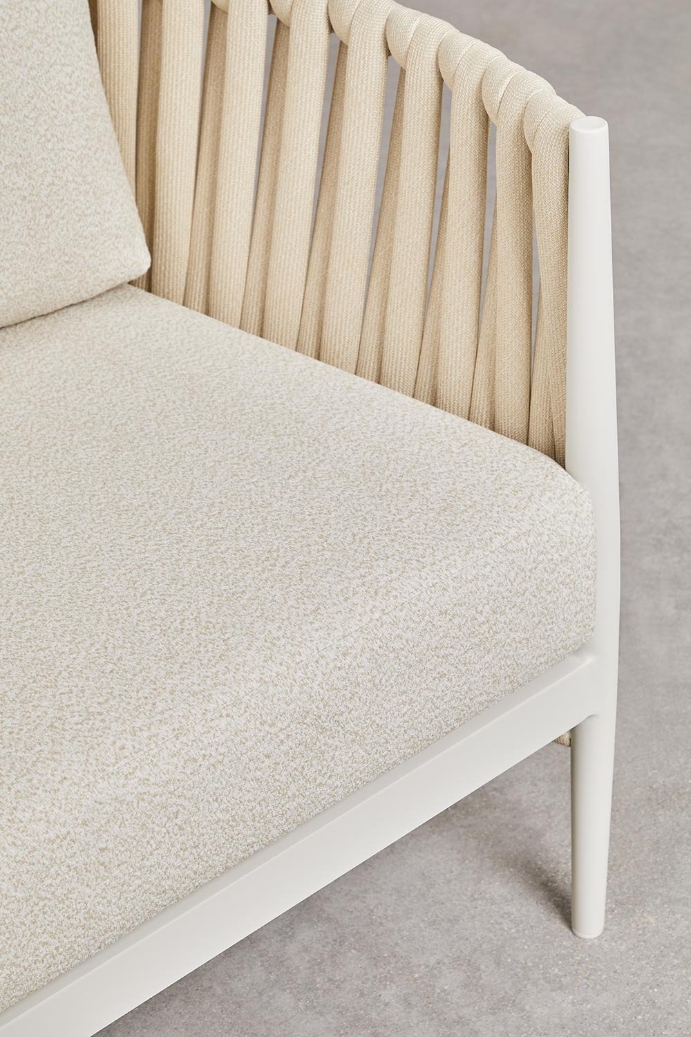 Set soggiorno con divano 3 posti, tavolino rettangolare 120x70 cm e 2 poltrone in alluminio Sereilen