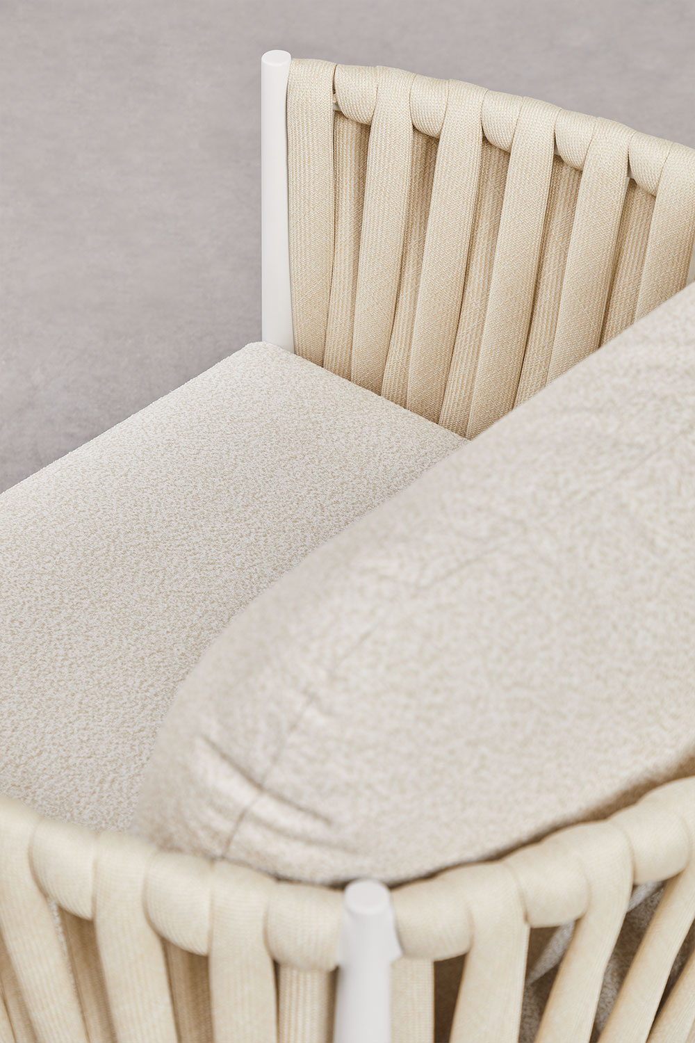 Set soggiorno con divano 3 posti, tavolino rettangolare 120x70 cm e 2 poltrone in alluminio Sereilen
