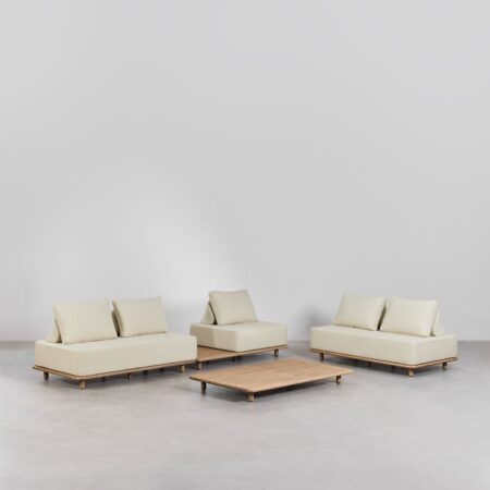 Set da salotto con divano modulare a 2 pezzi e tavolino, divano e tavolino 160x95 cm in acacia Portet
