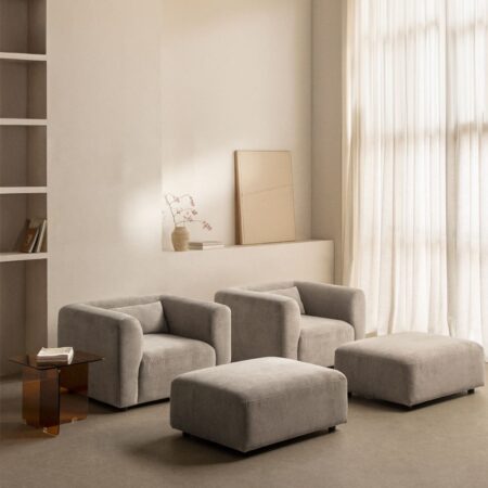 Set da soggiorno composto da 2 poltrone e 2 pouf Fogler