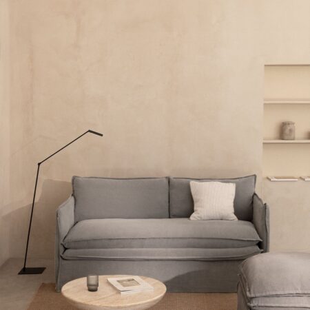 Set da soggiorno Grace in lino e cotone con divano 2 posti e pouf