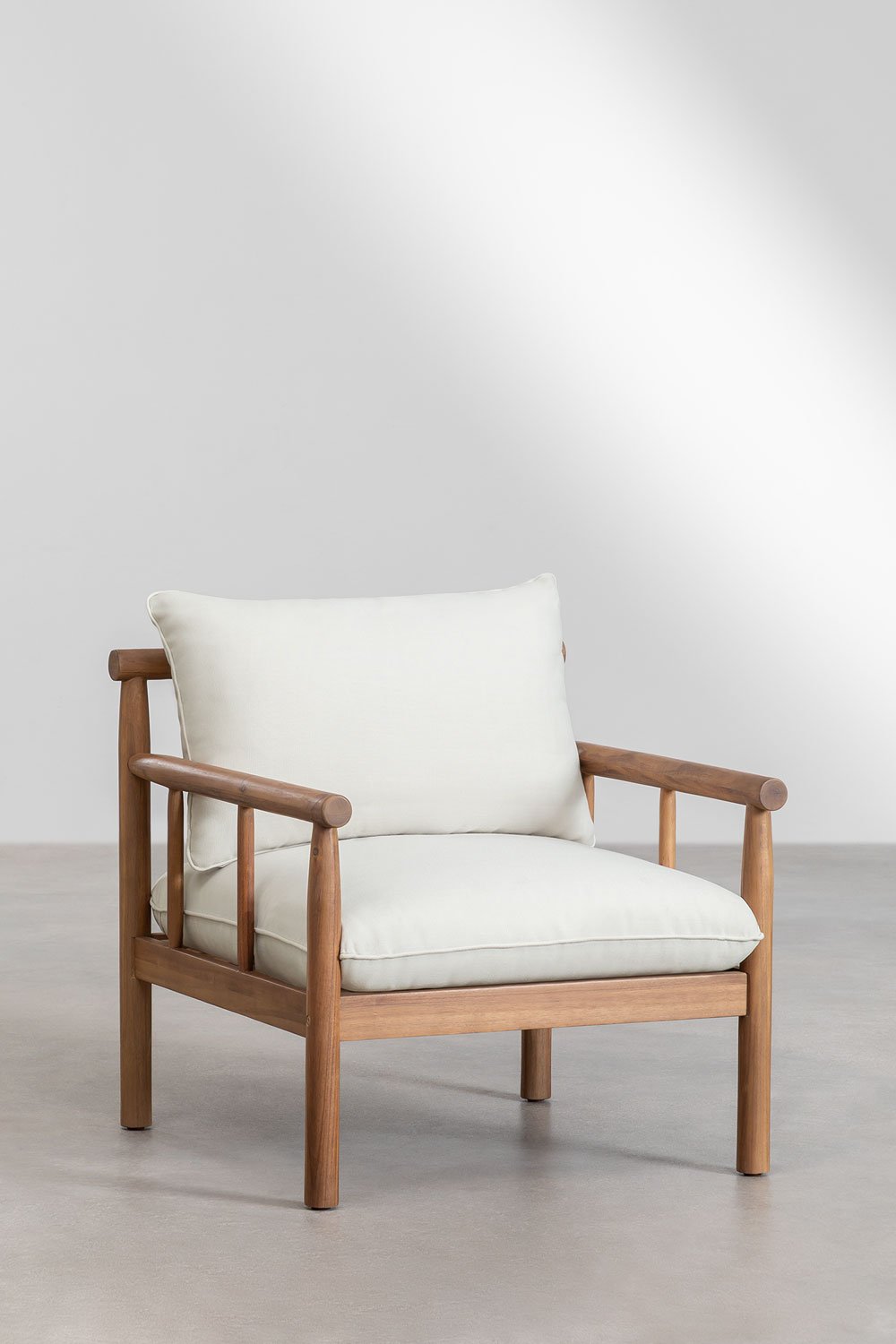 Set da salotto con divano a 3 posti e poltrona in legno di acacia Melvin