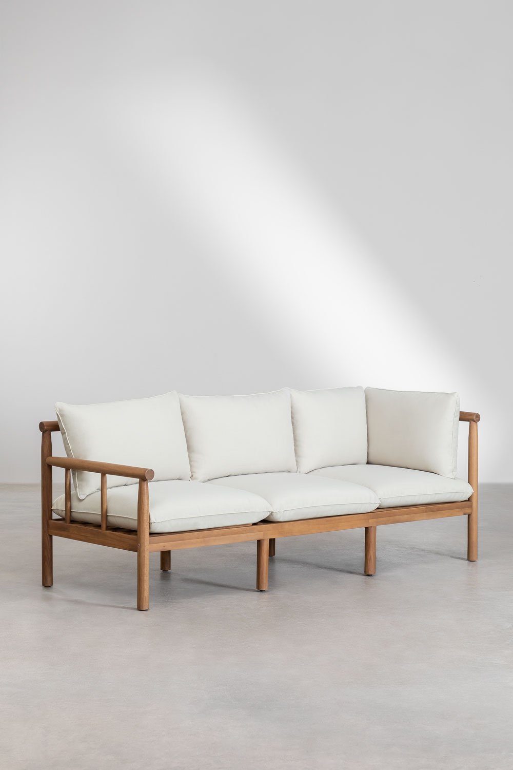 Set da salotto con divano a 3 posti e tavolino in legno di acacia Melvin
