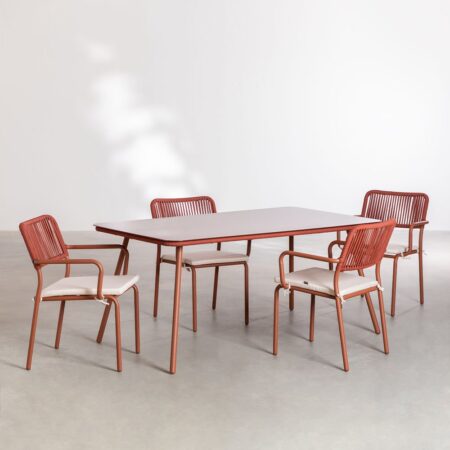 Set tavolo rettangolare 160 x 90 cm e 4 sedie da pranzo impilabili in alluminio Arhiza