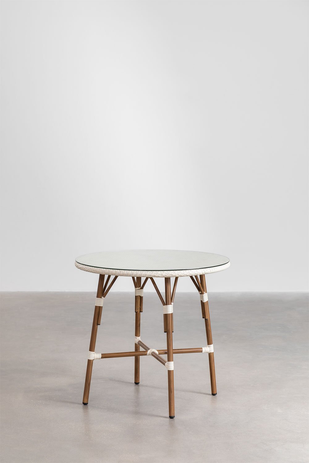 Set tavolo rotondo Ø80 cm Brielle Bistro e 2 sedie impilabili in rattan sintetico e alluminio Solange Bistro