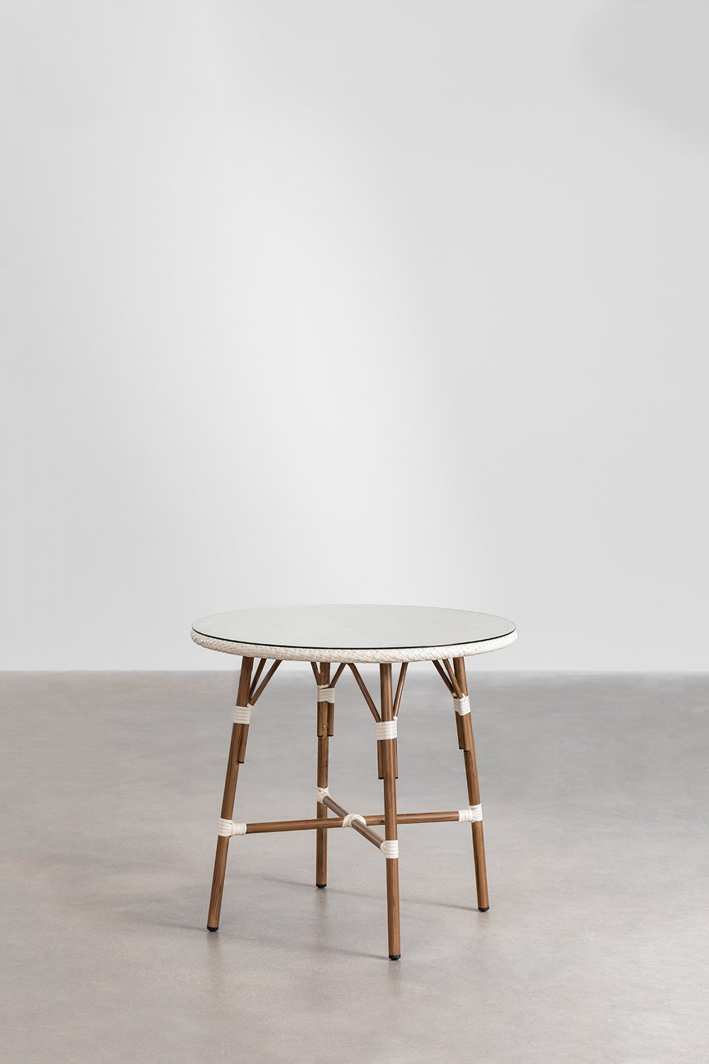 Set da tavolo rotondo Ø80 cm e 2 sedie impilabili con braccioli in textilene e alluminio Brielle Bistro