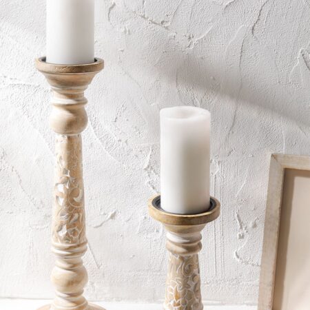 Set di 2 candelieri in legno di mango Biny