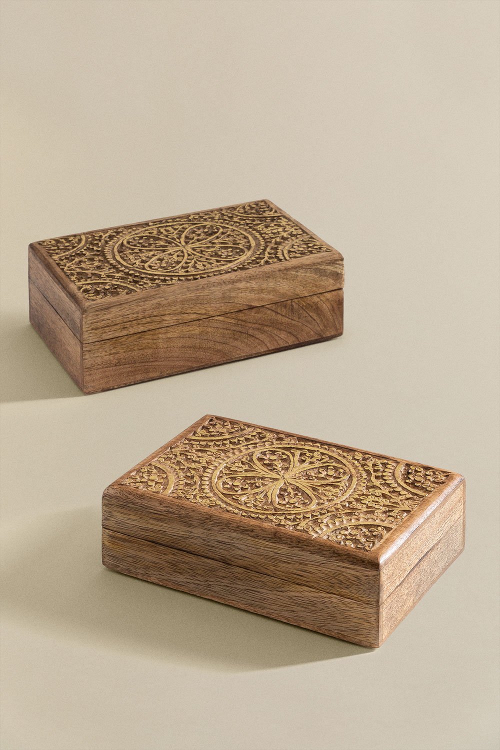 Set di 2 scatole portaoggetti Nanup in legno di mango