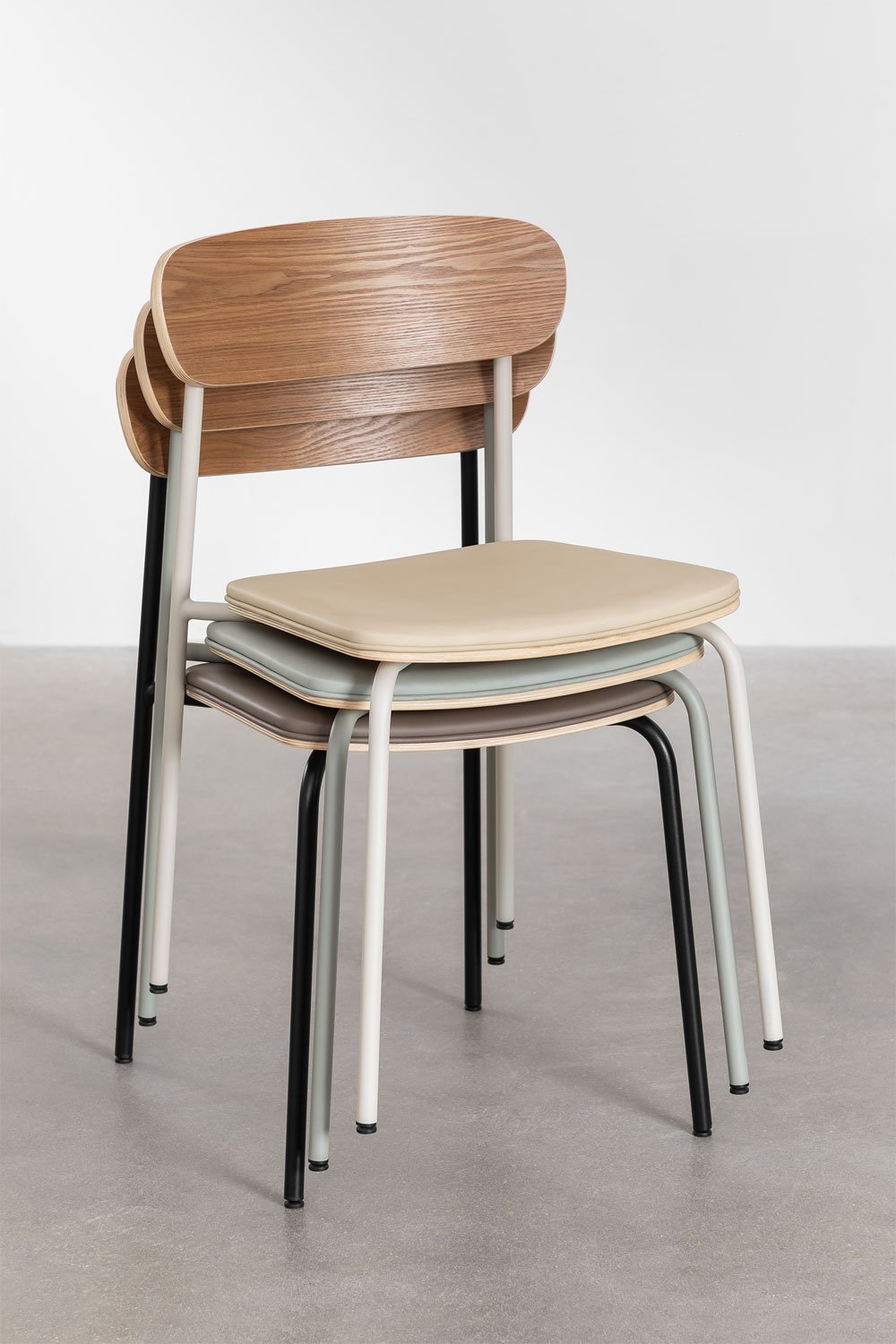Set di 2 sedie da pranzo impilabili in ferro e legno Wilpier