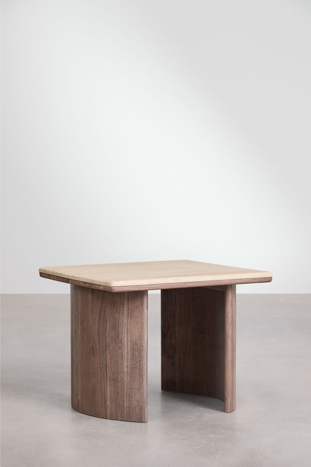 Set di 2 tavolini quadrati in travertino e legno di acacia Casilda