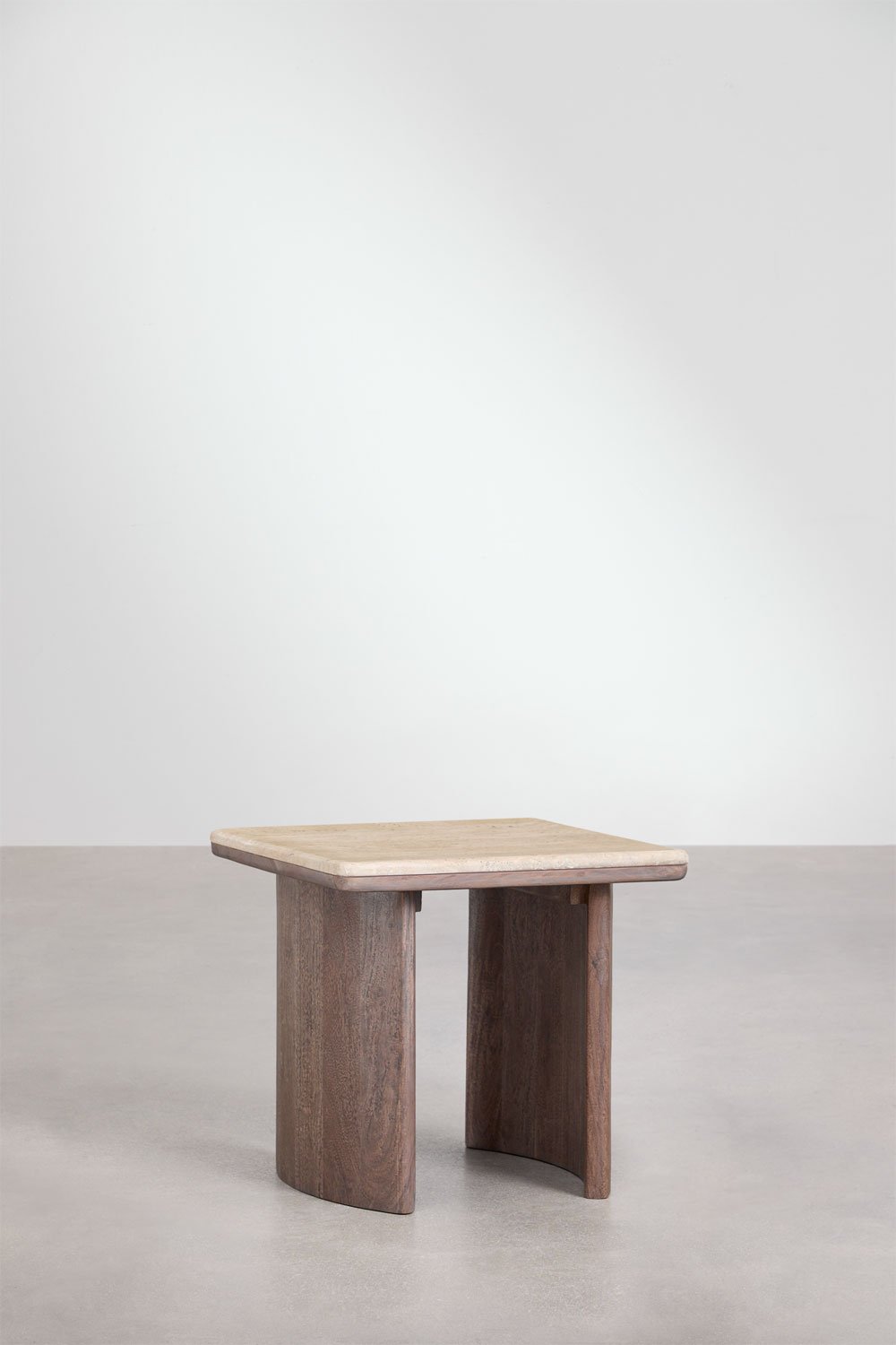 Set di 2 tavolini quadrati in travertino e legno di acacia Casilda