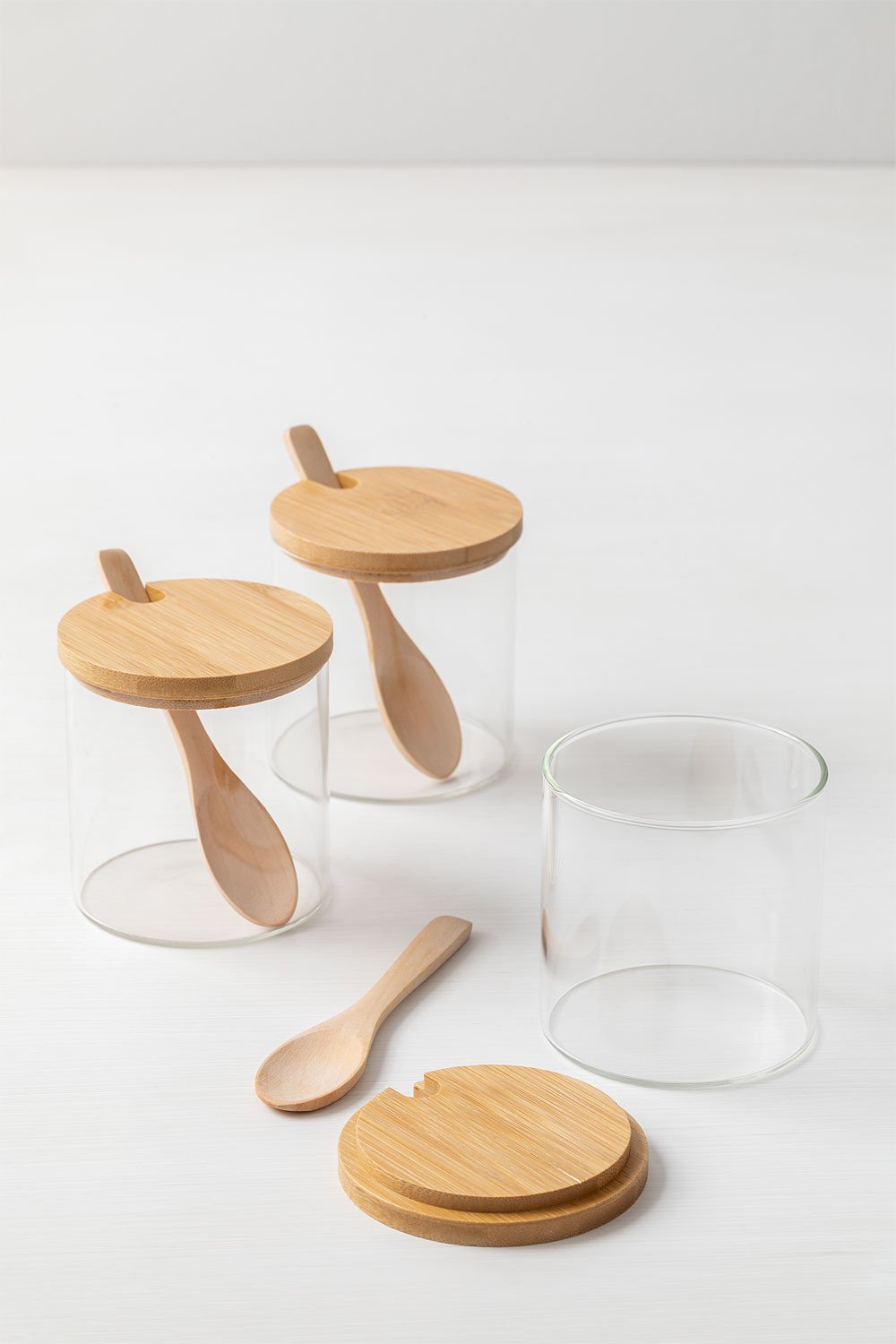Set di 3 barattoli portaspezie in vetro con cucchiaio Abdon