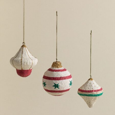 Set di 3 Decorazioni Natalizie Fatte a Mano in Cartapesta Bemot