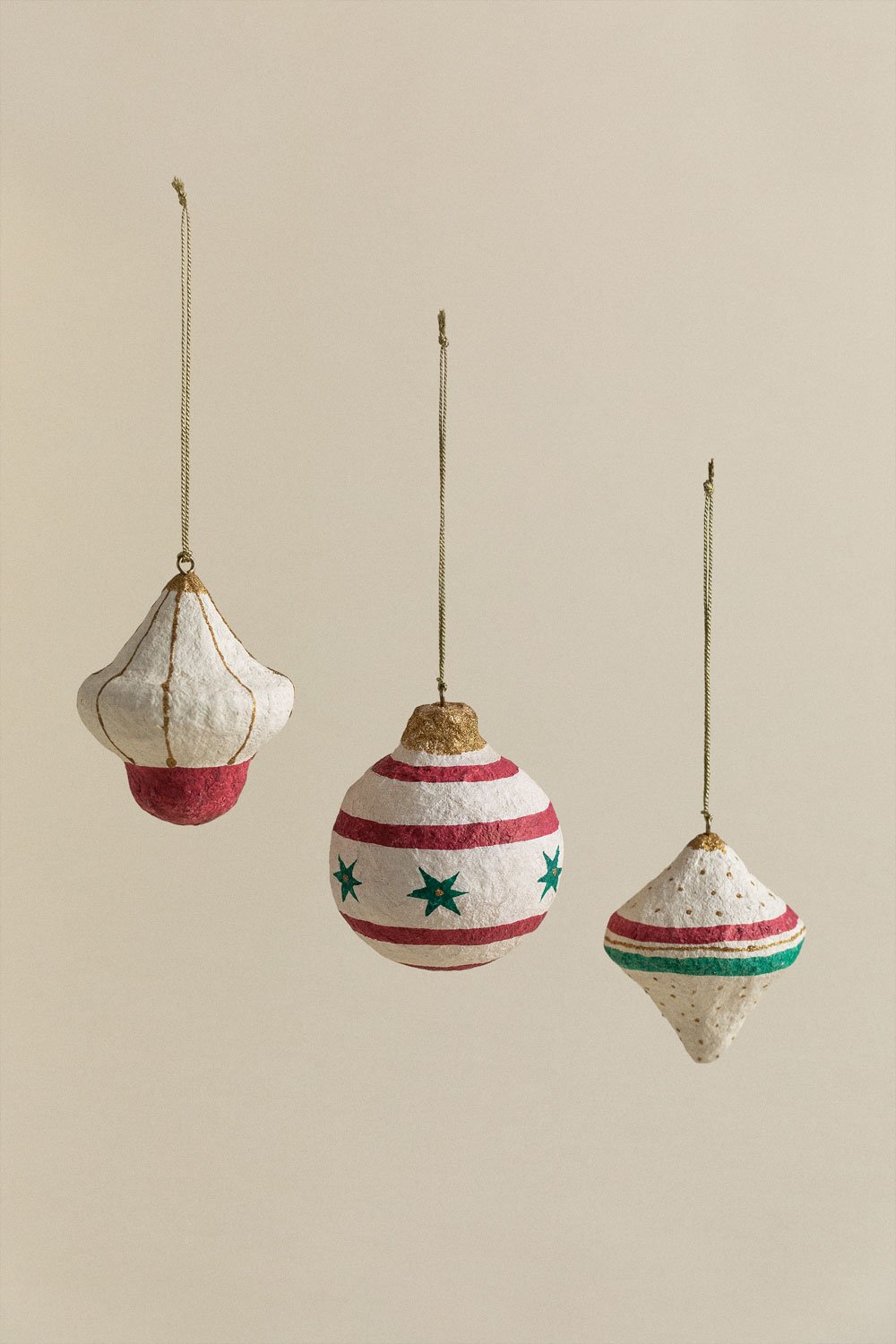 Set di 3 Decorazioni Natalizie Fatte a Mano in Cartapesta Bemot