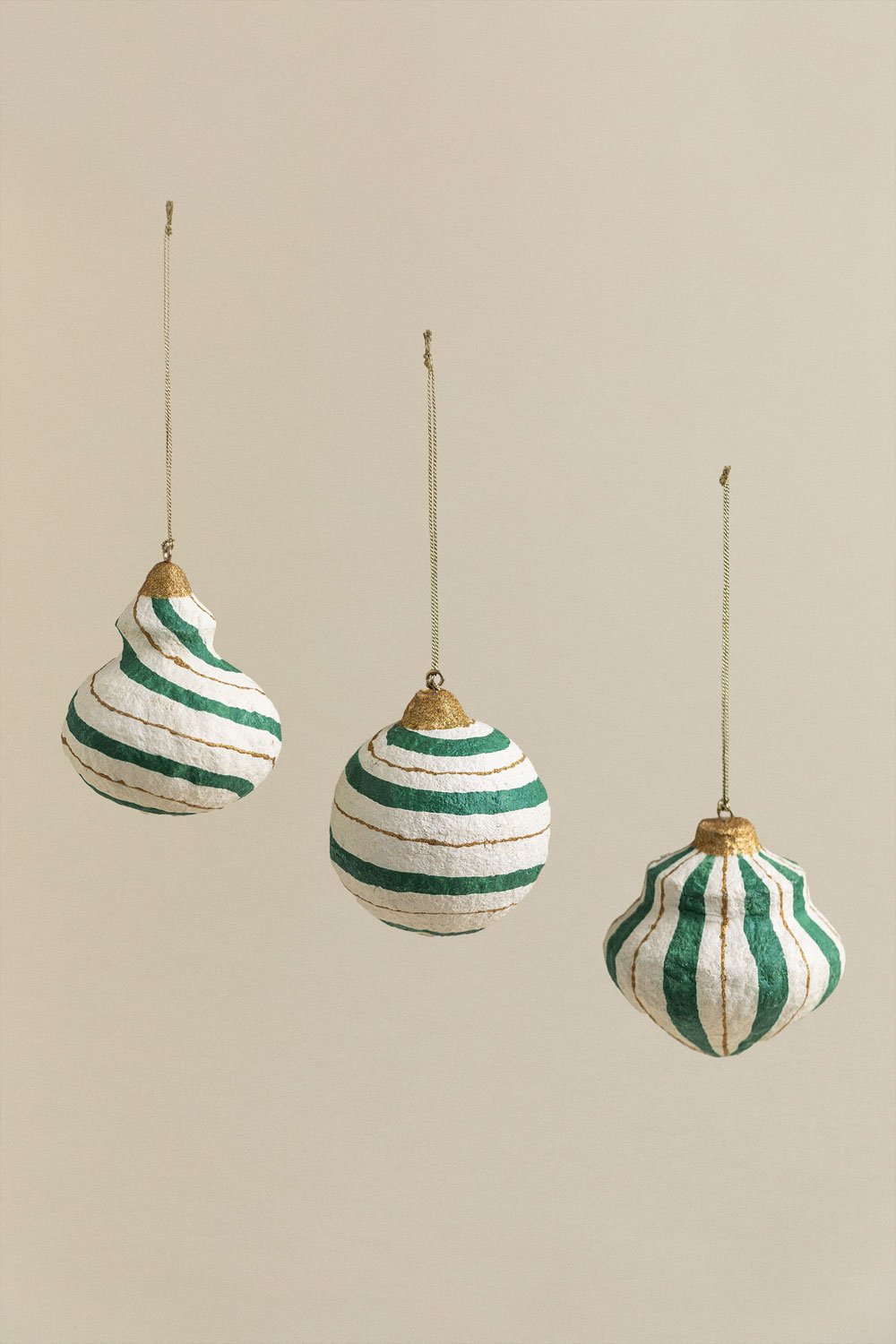 Set di 3 Decorazioni Natalizie Fatte a Mano in Cartapesta Mogens