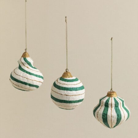 Set di 3 Decorazioni Natalizie Fatte a Mano in Cartapesta Mogens