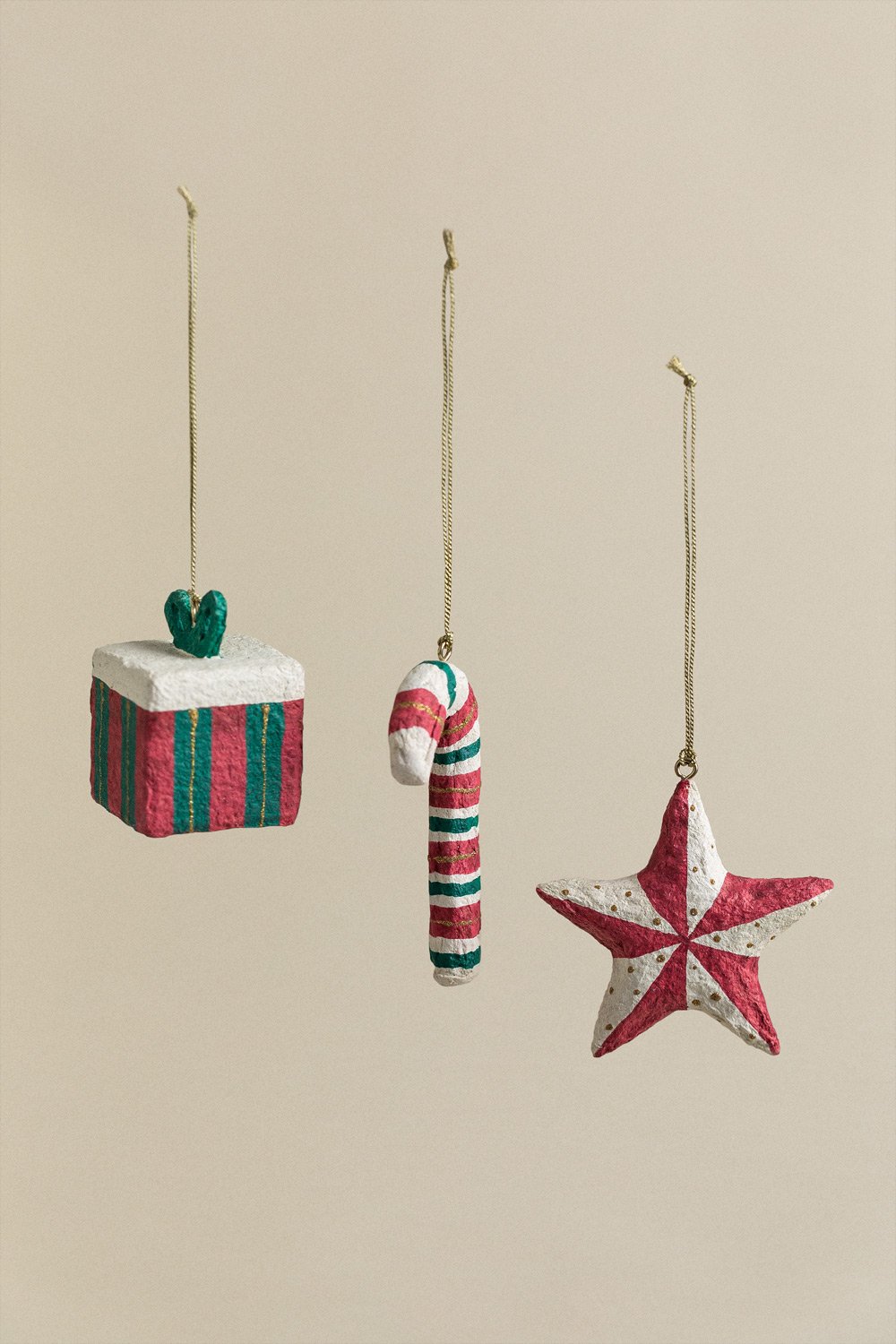 Set di 3 decorazioni natalizie fatte a mano in cartapesta Randolf