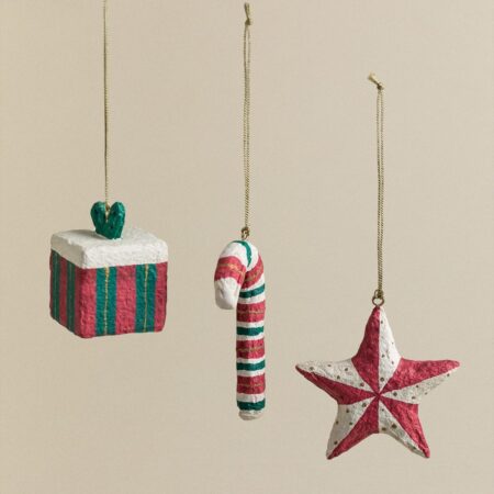 Set di 3 decorazioni natalizie fatte a mano in cartapesta Randolf