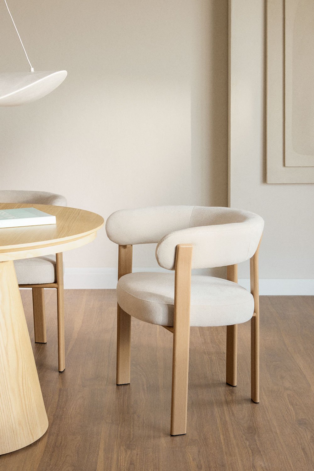 Set di 4 sedie da pranzo con braccioli in tessuto chenille Jolie