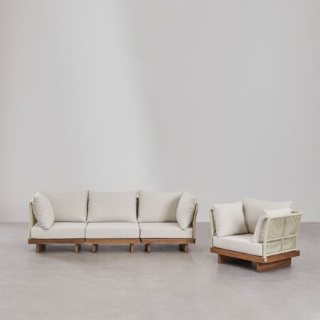 Set di divani modulari Dailin da 3 pezzi con 2 sedie angolari e poltrona in legno di acacia