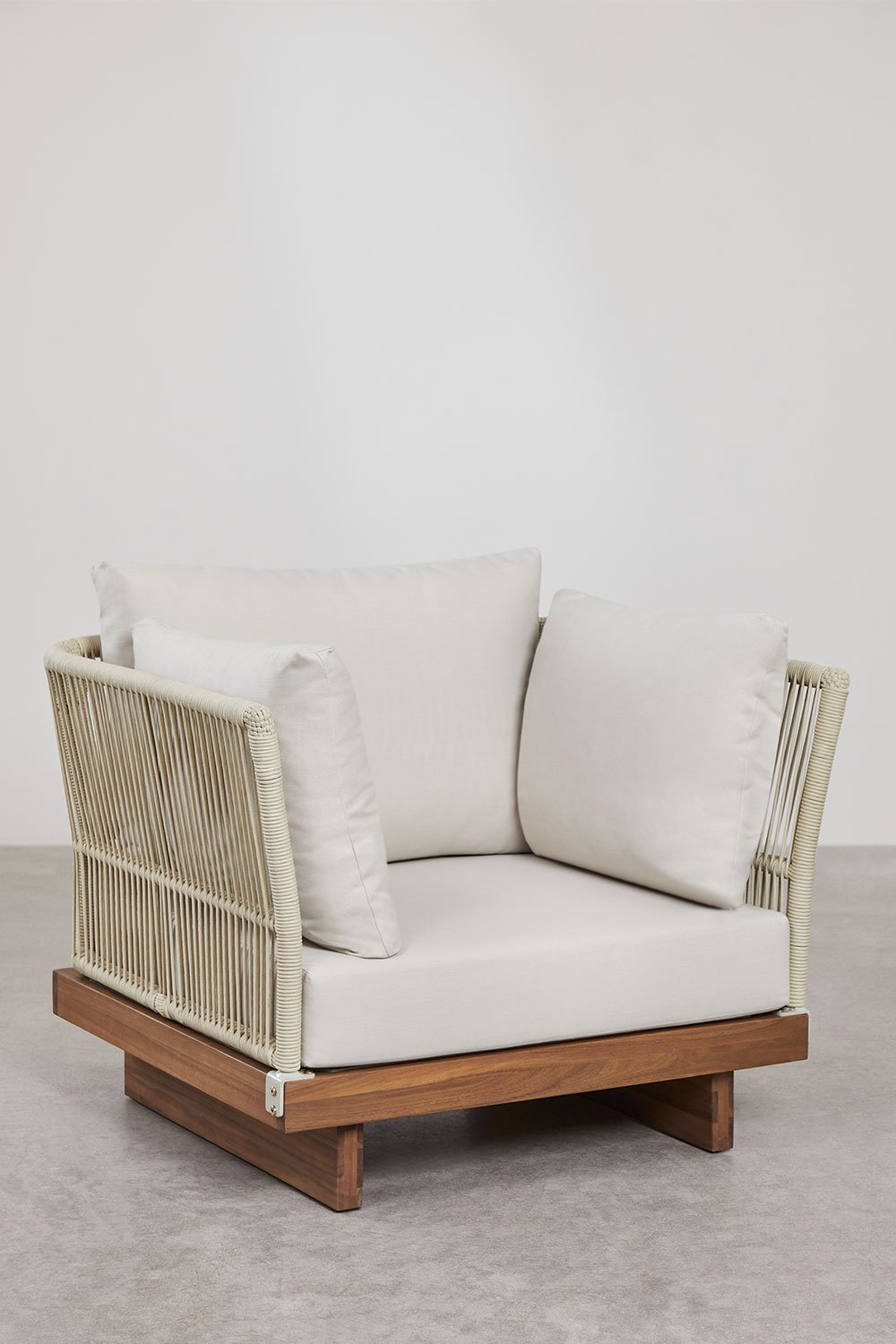 Set di divani modulari Dailin da 3 pezzi con 2 sedie angolari e poltrona in legno di acacia