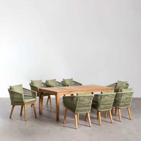 Set di Tavolo da Giardino Rettangolare (200x100 cm) in legno Donal e 8 Sedie da Giardino Barker