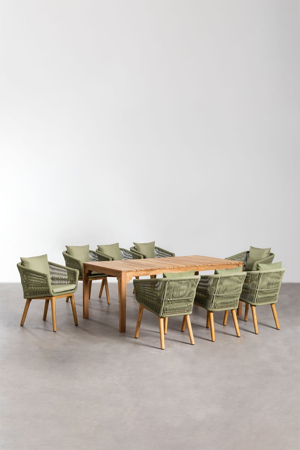 Set di Tavolo da Giardino Rettangolare (200x100 cm) in legno Donal e 8 Sedie da Giardino Barker
