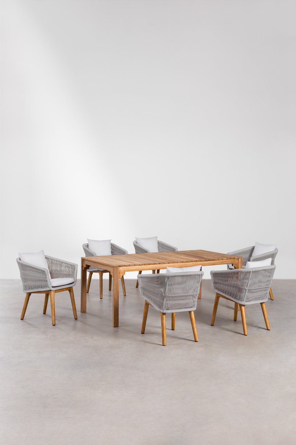 Set di Tavolo da Giardino Rettangolare (200x100 cm) in Legno Donal e 6 Sedie da Giardino Barker