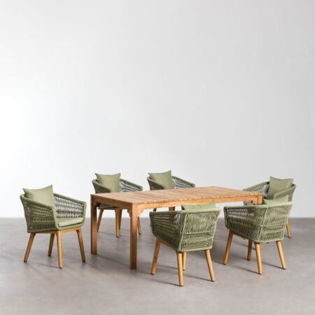 Set di tavolo da pranzo rettangolare (200x100 cm) in legno Donal e 6 sedie da pranzo Barker