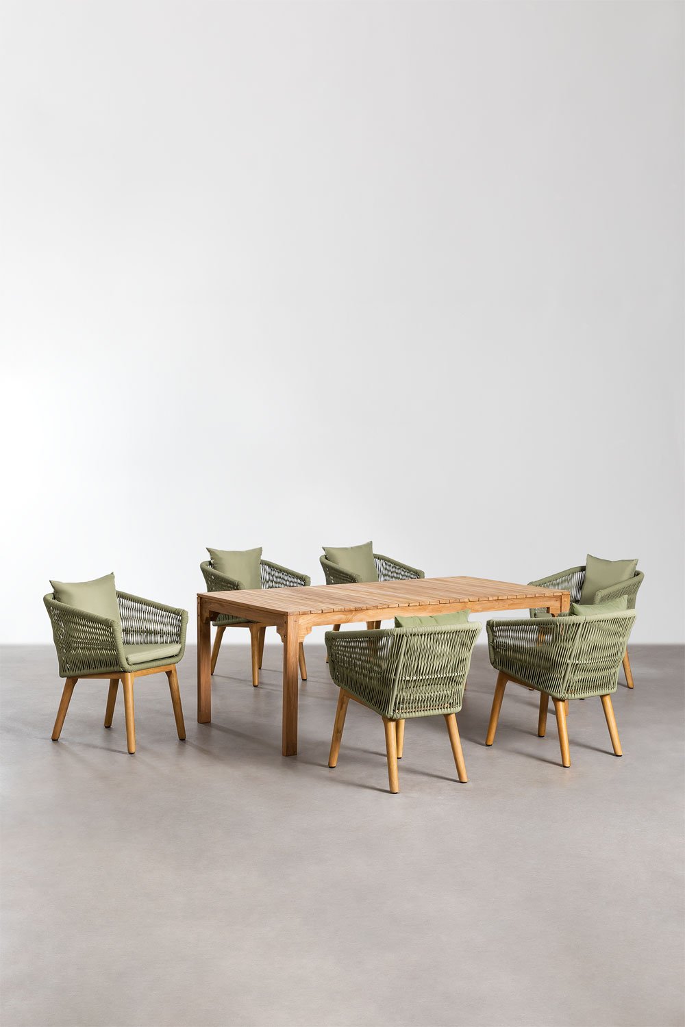 Set di tavolo da pranzo rettangolare (200x100 cm) in legno Donal e 6 sedie da pranzo Barker