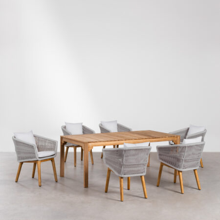 Set di tavolo da pranzo rettangolare (200x100 cm) in legno Donal e 6 sedie da pranzo Barker