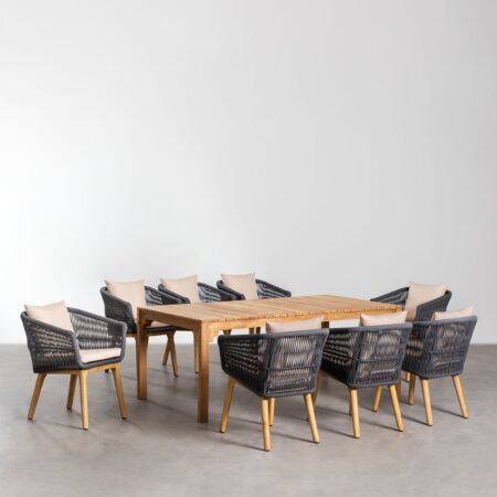Set di tavolo da pranzo rettangolare (200x100 cm) in legno Donal e 8 sedie da pranzo Barker