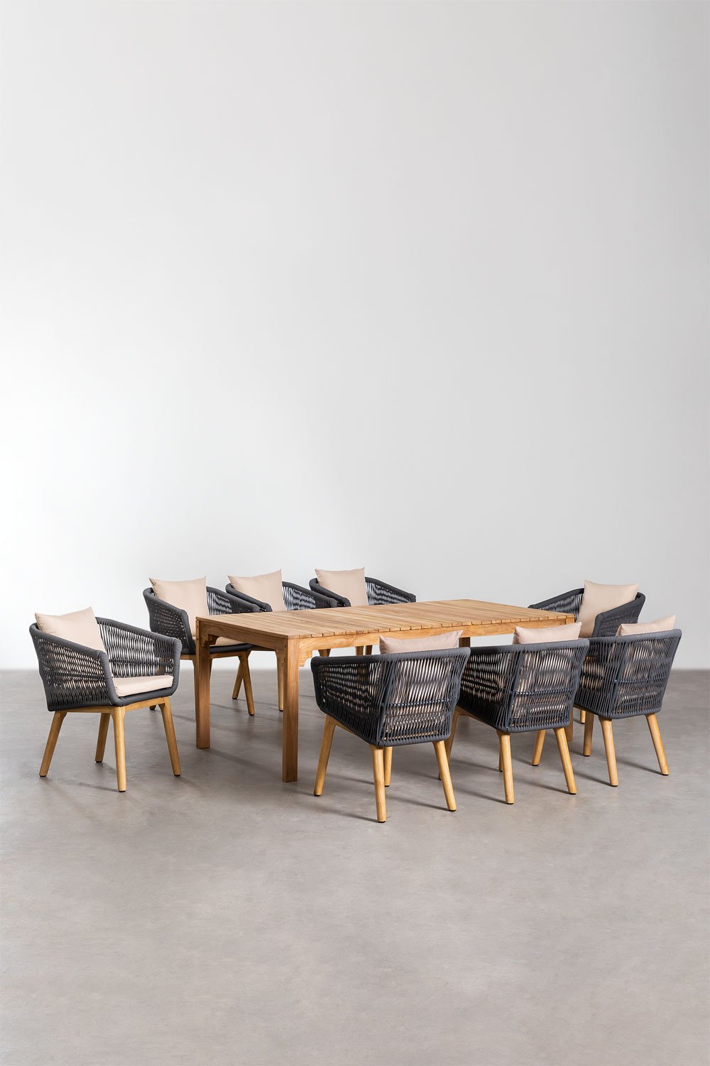 Set di tavolo da pranzo rettangolare (200x100 cm) in legno Donal e 8 sedie da pranzo Barker
