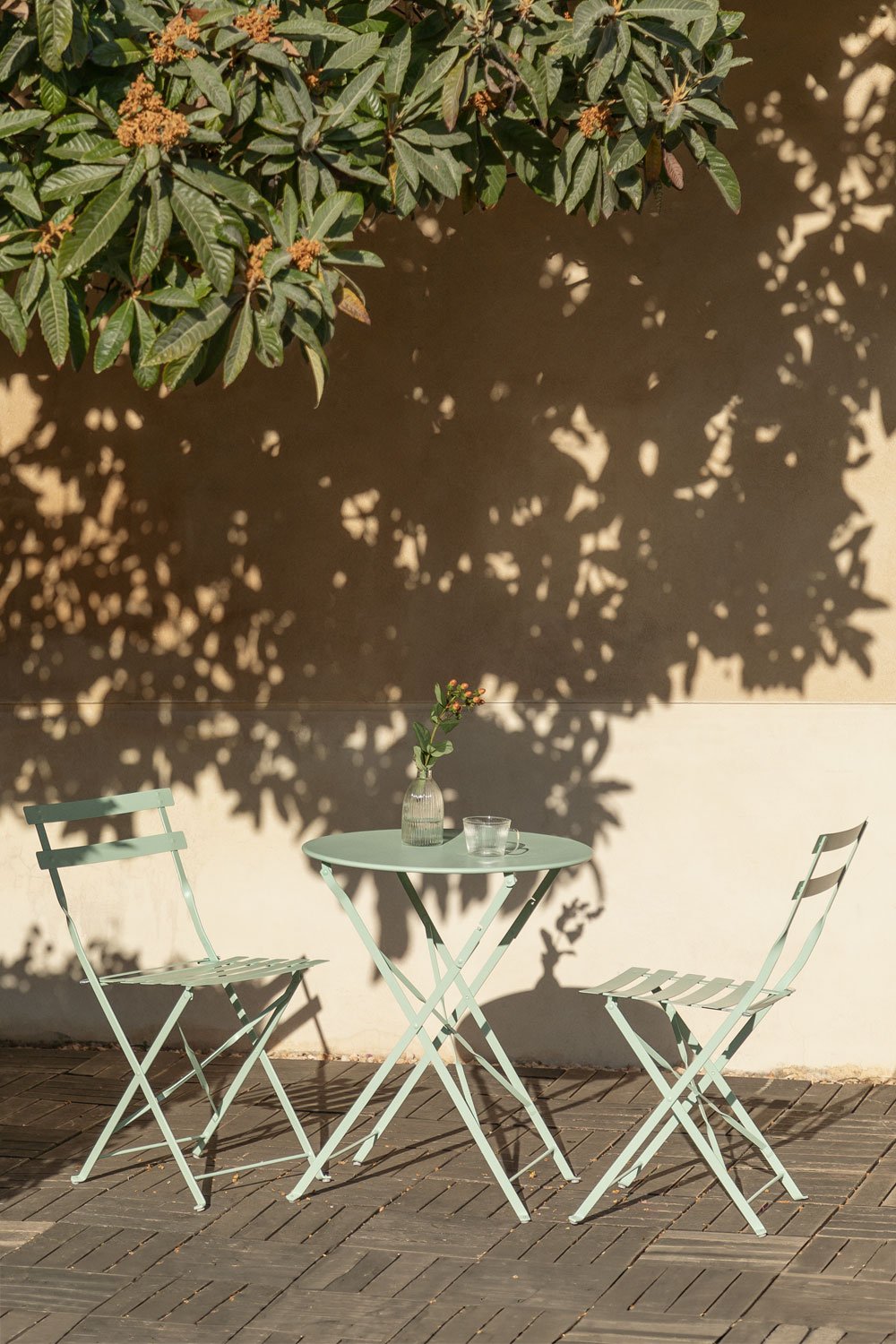 Set da giardino con tavolo rotondo Ø60 cm in acciaio e 2 sedie pieghevoli Sergey