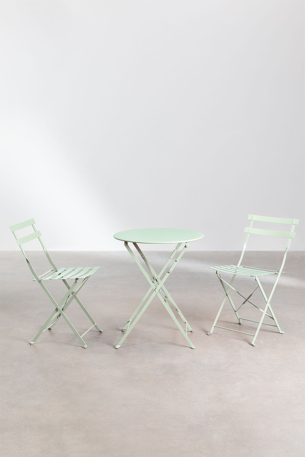 Set da giardino con tavolo rotondo Ø60 cm in acciaio e 2 sedie pieghevoli Sergey