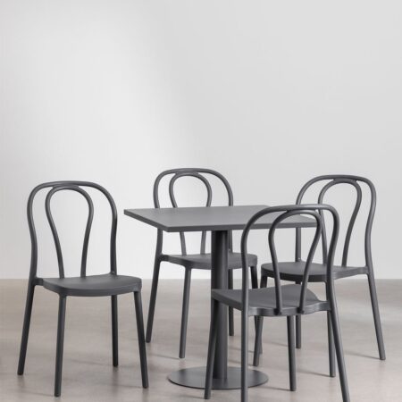 Set di Tavolo Quadrato 70x70 cm e 4 Sedie da Giardino Mizzi