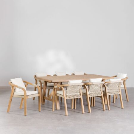 Set di Tavolo Rettangolare (200x100 cm) e 8 Sedie da Pranzo in Legno di Acacia Dubai