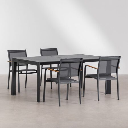 Set tavolo rettangolare 180-240x100 cm allungabile Starmi e 4 sedie da giardino impilabili in alluminio Archer