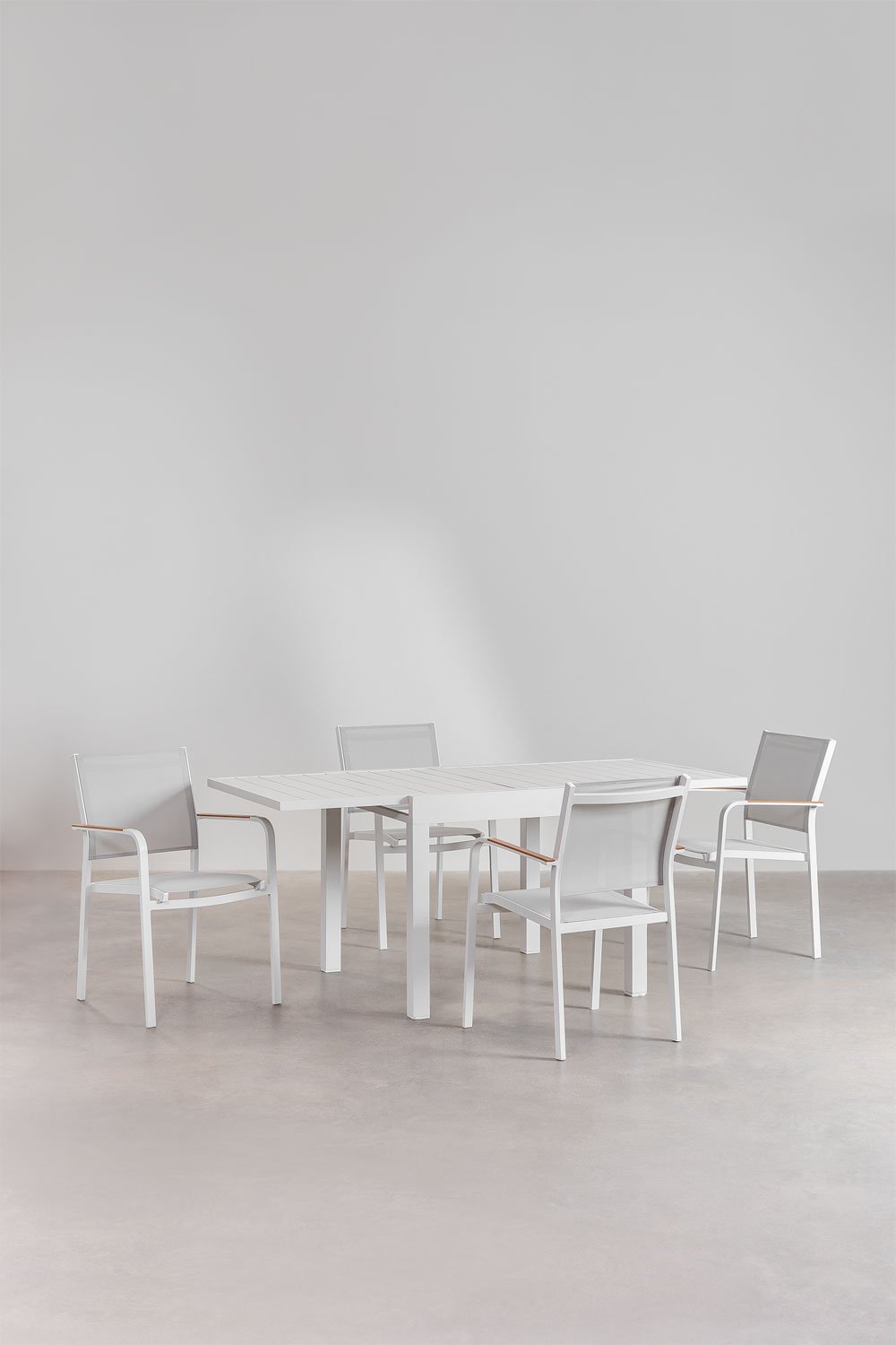 Set tavolo rettangolare 90-180x90 cm allungabile in alluminio Starmi e 4 sedie da giardino impilabili Archer in alluminio