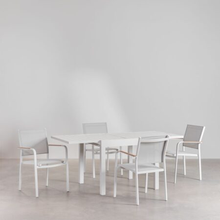 Set tavolo allungabile rettangolare in alluminio Starmi (90-180x90 cm) e 4 sedie da giardino impilabili in alluminio Archer