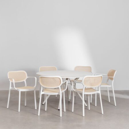 Set di tavolo rotondo in alluminio (Ø125 cm) Valerie e 6 sedie da giardino con braccioli Omara