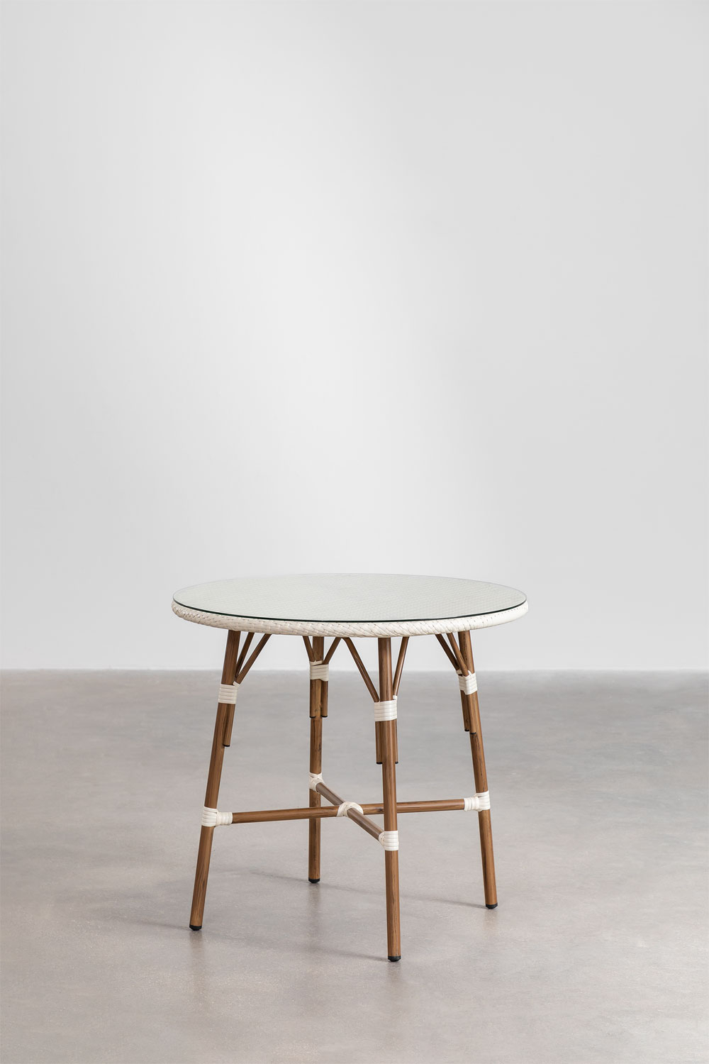 Set tavolo rotondo Ø80 cm e 4 sedie da pranzo impilabili con braccioli in alluminio Brielle Bistro