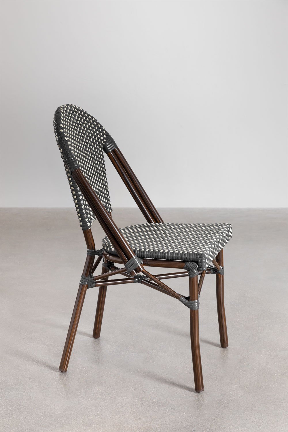 Set da tavolo rotondo Ø80 cm e 4 sedie da pranzo impilabili in alluminio e rattan sintetico Brielle Bistro