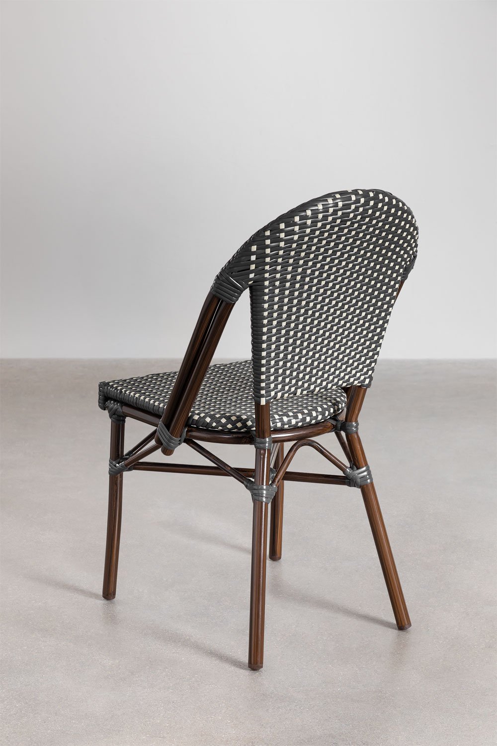 Set da tavolo rotondo Ø80 cm e 4 sedie da pranzo impilabili in alluminio e rattan sintetico Brielle Bistro