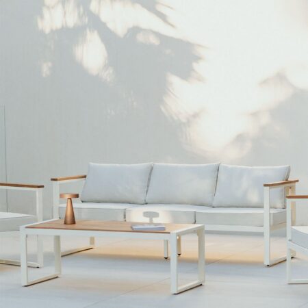 Set da giardino con divano 3 posti e tavolino in alluminio e legno di acacia 110x55 cm Lipov
