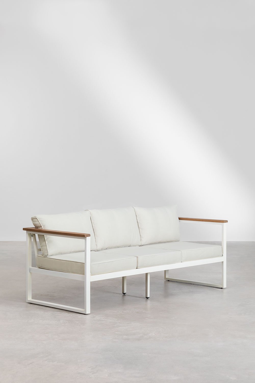 Set da giardino con divano 3 posti e tavolino in alluminio e legno di acacia 110x55 cm Lipov