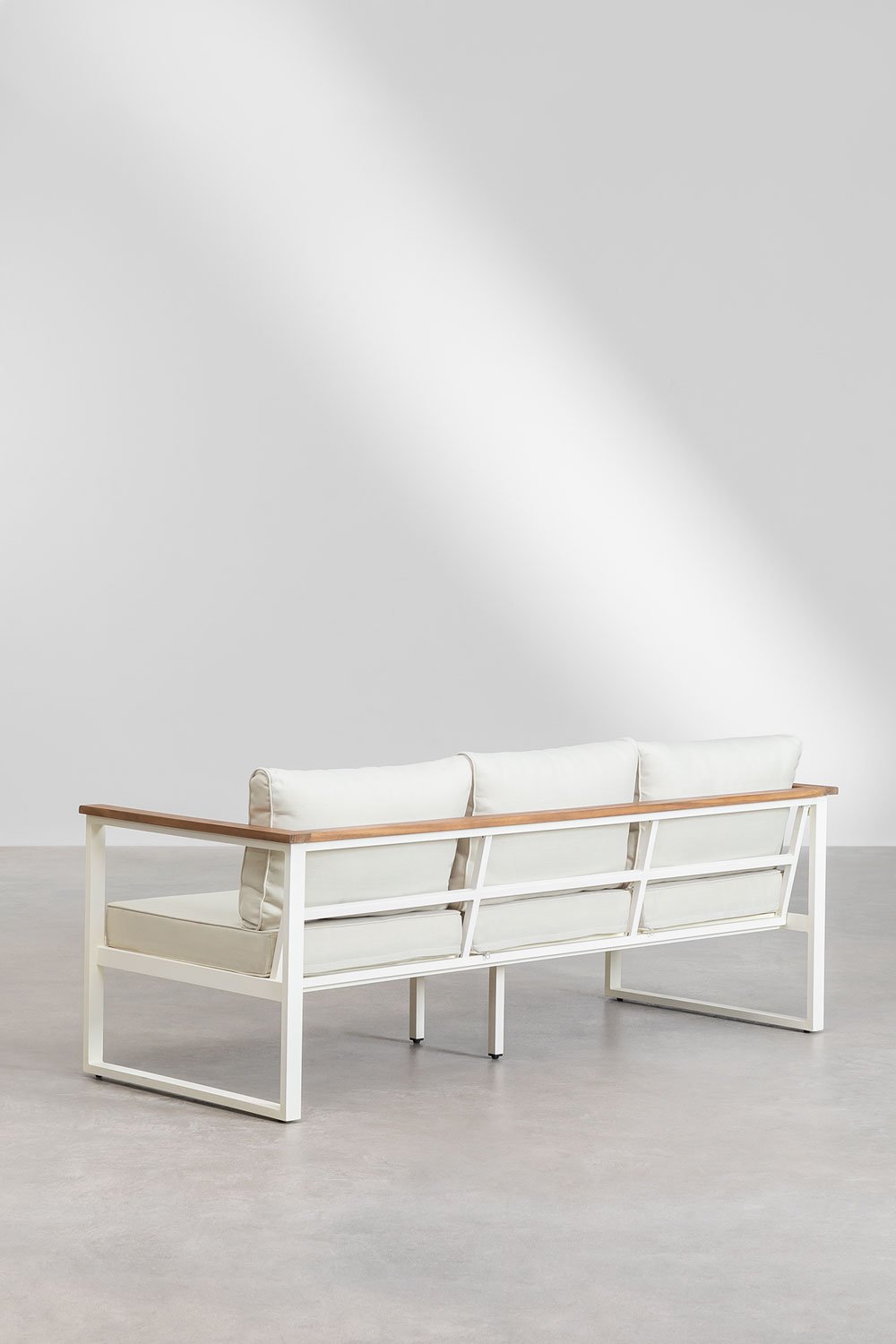 Set da giardino con divano 3 posti e tavolino in alluminio e legno di acacia 110x55 cm Lipov